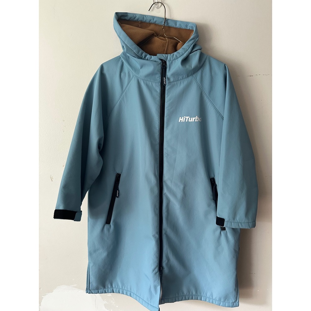 HiTurbo Microfiber Changing Robe Jacket Blue Fleece Lined Hooded Parka Coat